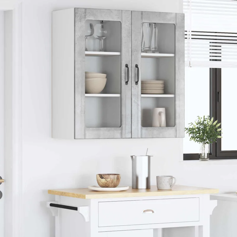 Sieninis stiklinis kabinetas PORTO 2 pcs Betono pilka