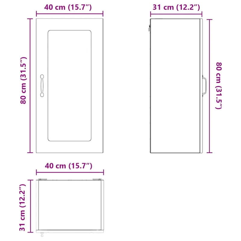 Sieninis stiklinis kabinetas PORTO Senas medis 40 x 31 x 80 cm