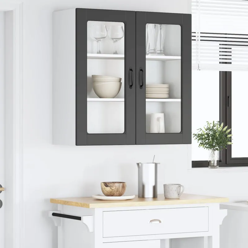 Sieninis stiklinis kabinetas PORTO Juoda 80 x 31 x 80 cm