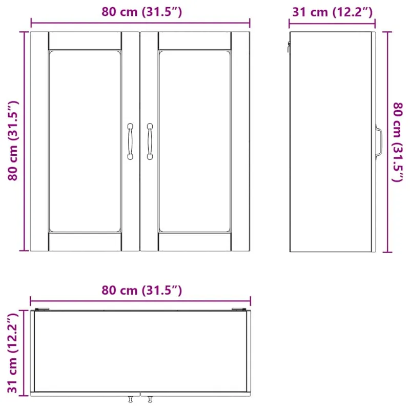 Sieninis stiklinis kabinetas PORTO Juoda 80 x 31 x 80 cm