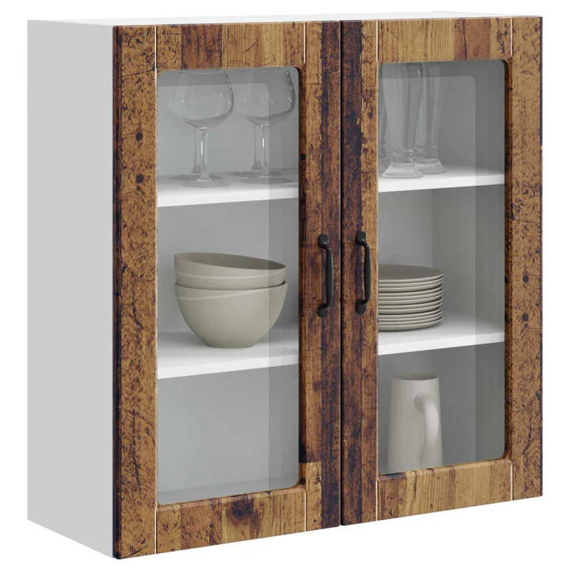 Sieninis stiklinis kabinetas PORTO Senas medis 80 x 31 x 80 cm