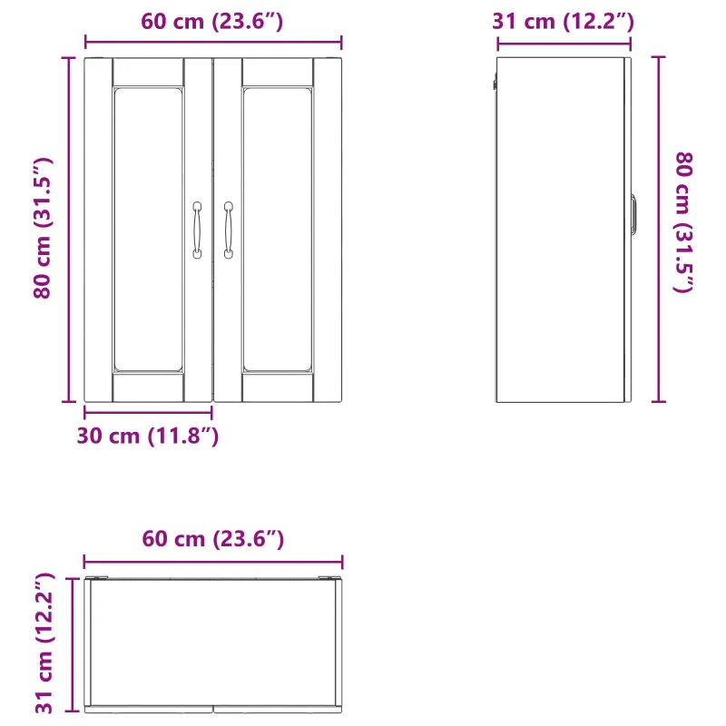Sieninis stiklinis kabinetas PORTO Balta 60 x 31 x 80 cm