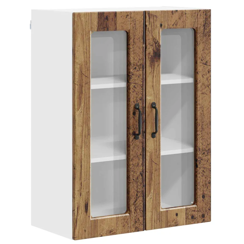 Sieninis stiklinis kabinetas PORTO Senas medis 60 x 31 x 80 cm