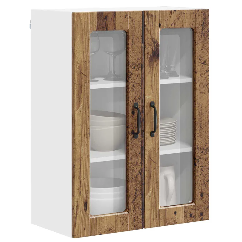 Sieninis stiklinis kabinetas PORTO Senas medis 60 x 31 x 80 cm