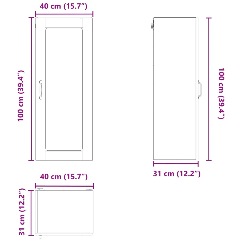 Sieninis stiklinis kabinetas PORTO Balta 40 x 31 x 100 cm