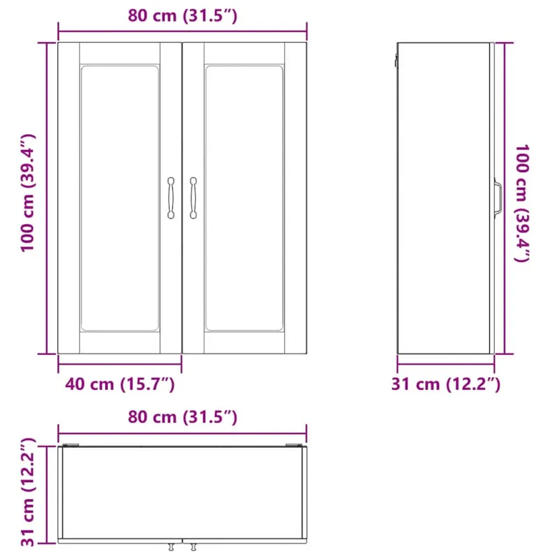 Sieninis stiklinis kabinetas PORTO Juoda 80 x 31 x 100 cm