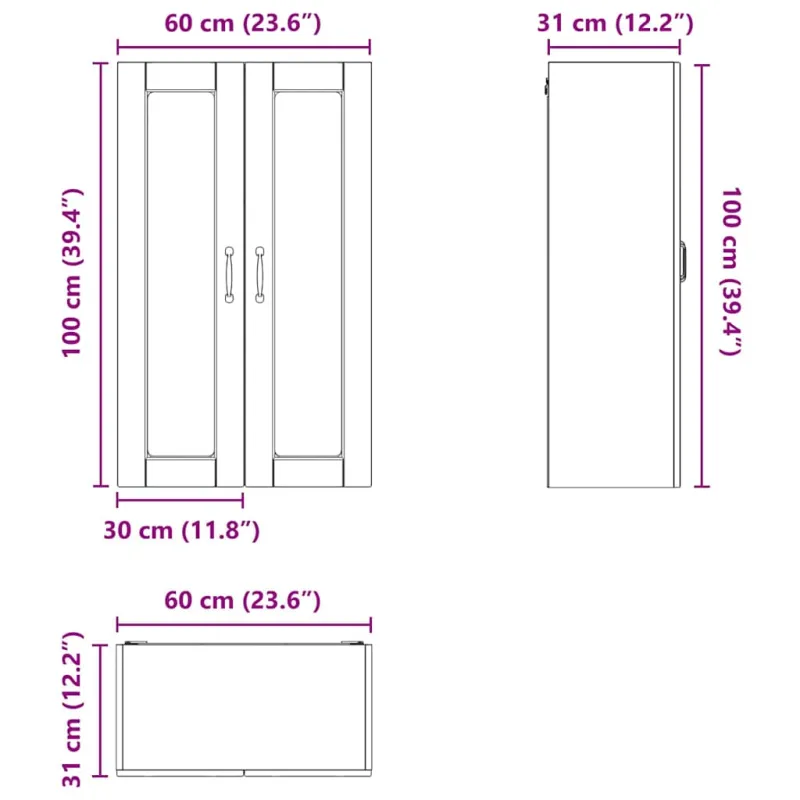 Sieninis stiklinis kabinetas PORTO Juoda 60 x 31 x 100 cm