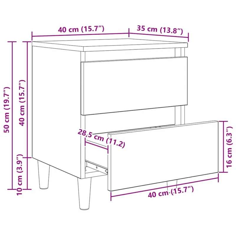 Lova spintelės su stalčių 2 pcs Juodas ąžuolas 40 x 35 x 50 cm