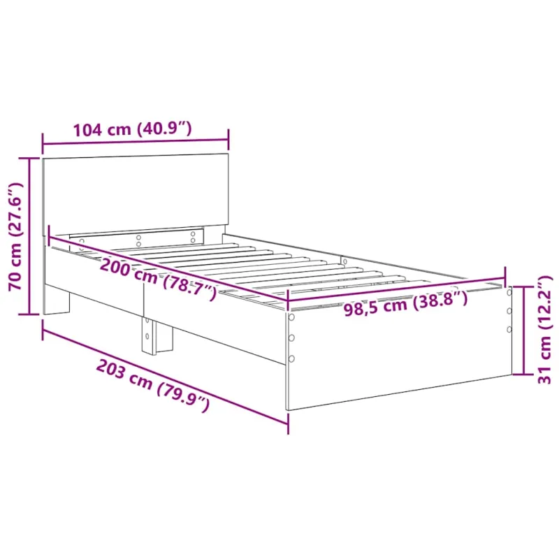 Lovos rėmas Juodas ąžuolas 100 x 200 cm Apdirbta mediena