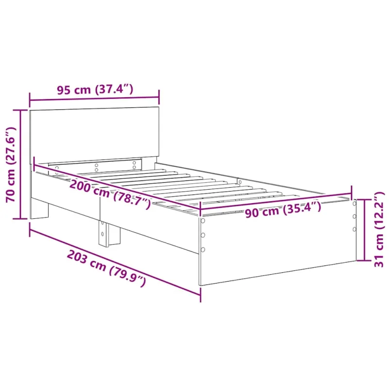 Lovos rėmas Amatininkų ąžuolas 90 x 200 cm Apdirbta mediena