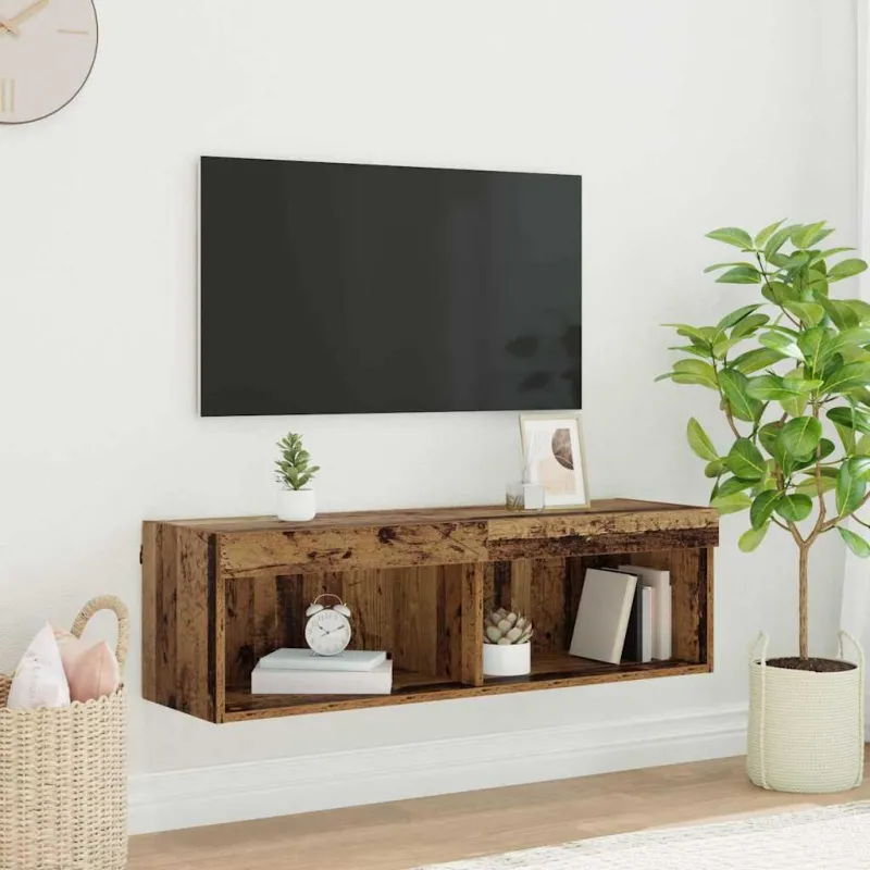 TV spintelių komplektas su LED Senovinis medis 100 x 30 x 30 cm