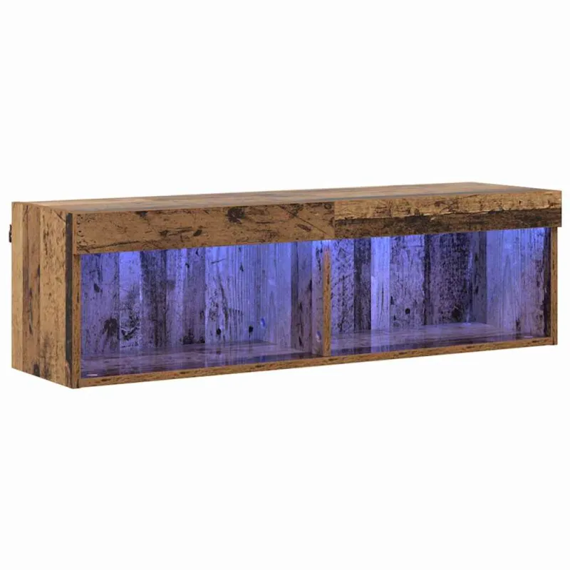 TV spintelių komplektas su LED Senovinis medis 100 x 30 x 30 cm