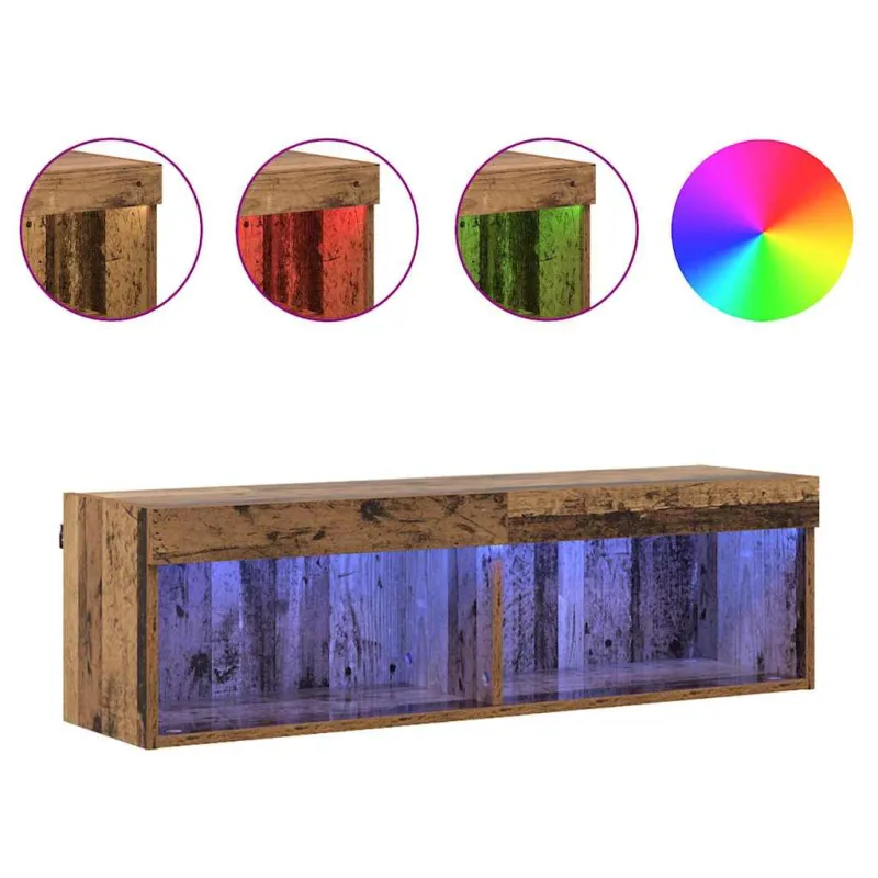 TV spintelių komplektas su LED Senovinis medis 100 x 30 x 30 cm