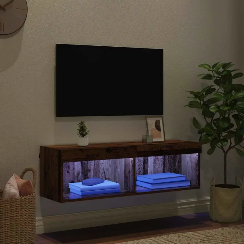TV spintelių komplektas su LED Senovinis medis 100 x 30 x 30 cm