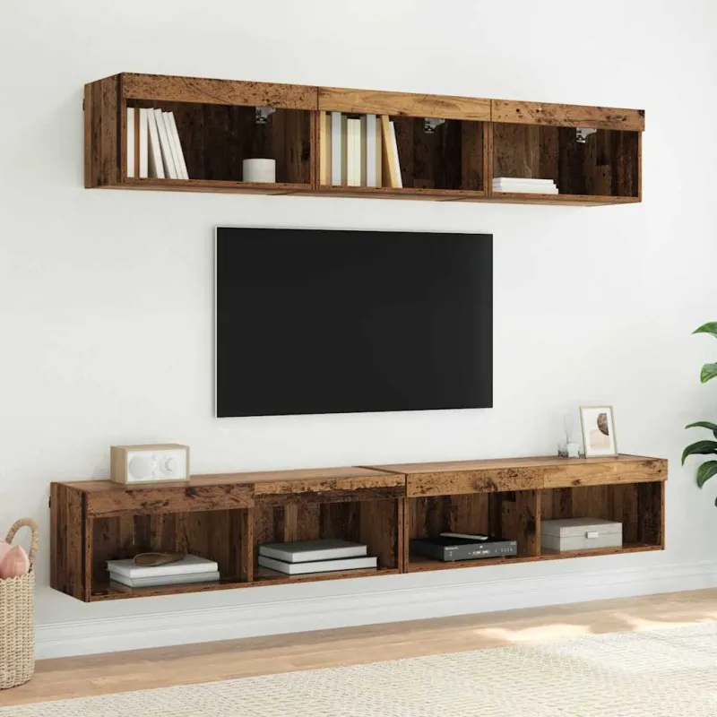 TV spintelių komplektas su LED Senovinis medis 100 x 30 x 30 cm