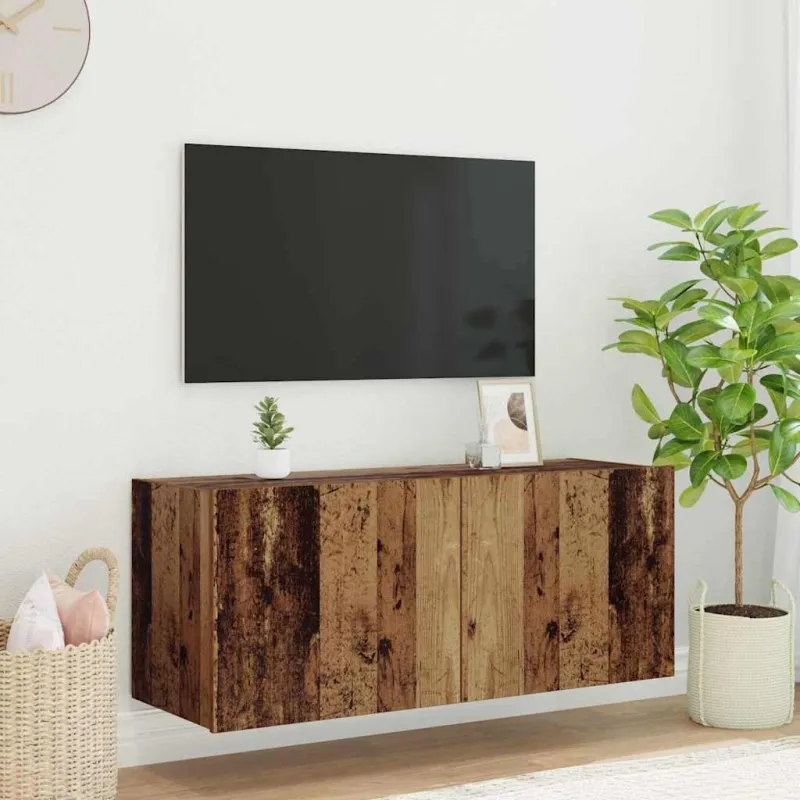 TV sieninė spintelė su LED Senovinis medis 100 x 35 x 41 cm