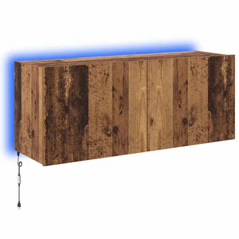 TV sieninė spintelė su LED Senovinis medis 100 x 35 x 41 cm