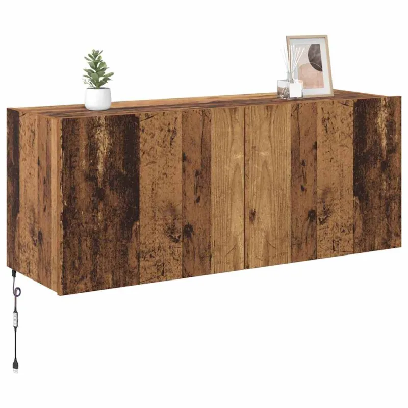 TV sieninė spintelė su LED Senovinis medis 100 x 35 x 41 cm