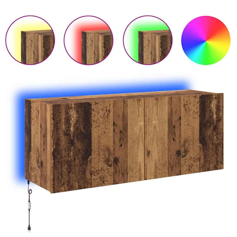 TV sieninė spintelė su LED Senovinis medis 100 x 35 x 41 cm