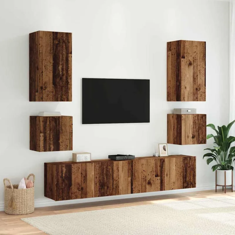 TV sieninė spintelė su LED Senovinis medis 100 x 35 x 41 cm