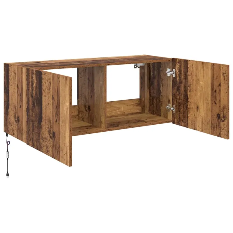 TV sieninė spintelė su LED Senovinis medis 100 x 35 x 41 cm