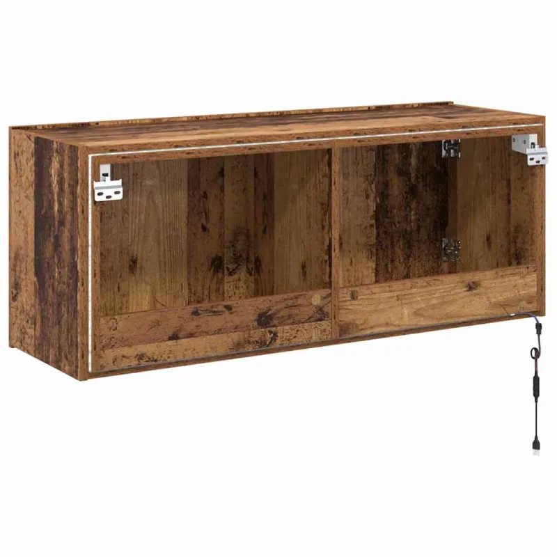 TV sieninė spintelė su LED Senovinis medis 100 x 35 x 41 cm