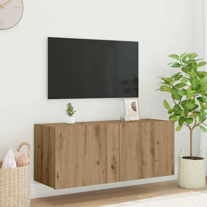 TV sieninė spintelė su LED Amatininkų ąžuolas 100 x 35 x 41 cm