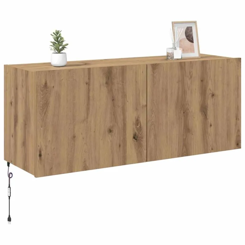 TV sieninė spintelė su LED Amatininkų ąžuolas 100 x 35 x 41 cm