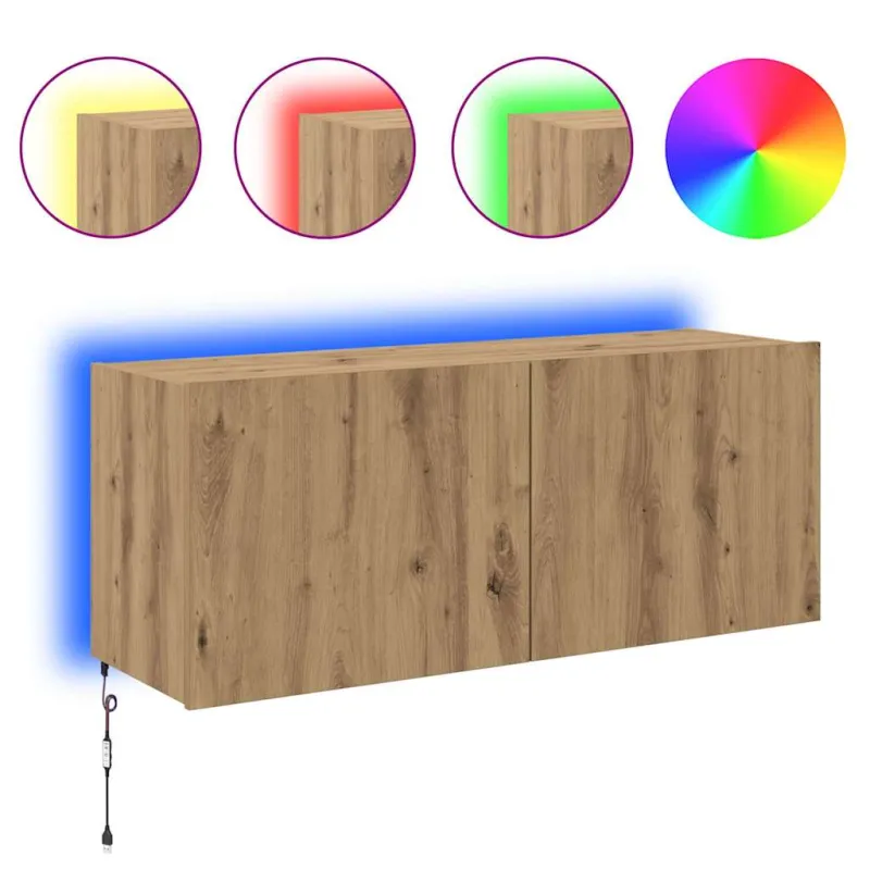 TV sieninė spintelė su LED Amatininkų ąžuolas 100 x 35 x 41 cm