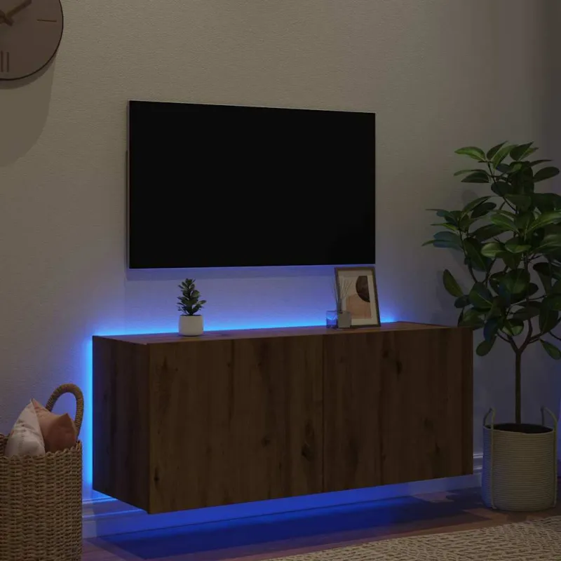 TV sieninė spintelė su LED Amatininkų ąžuolas 100 x 35 x 41 cm