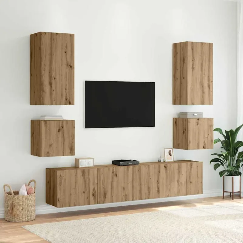TV sieninė spintelė su LED Amatininkų ąžuolas 100 x 35 x 41 cm