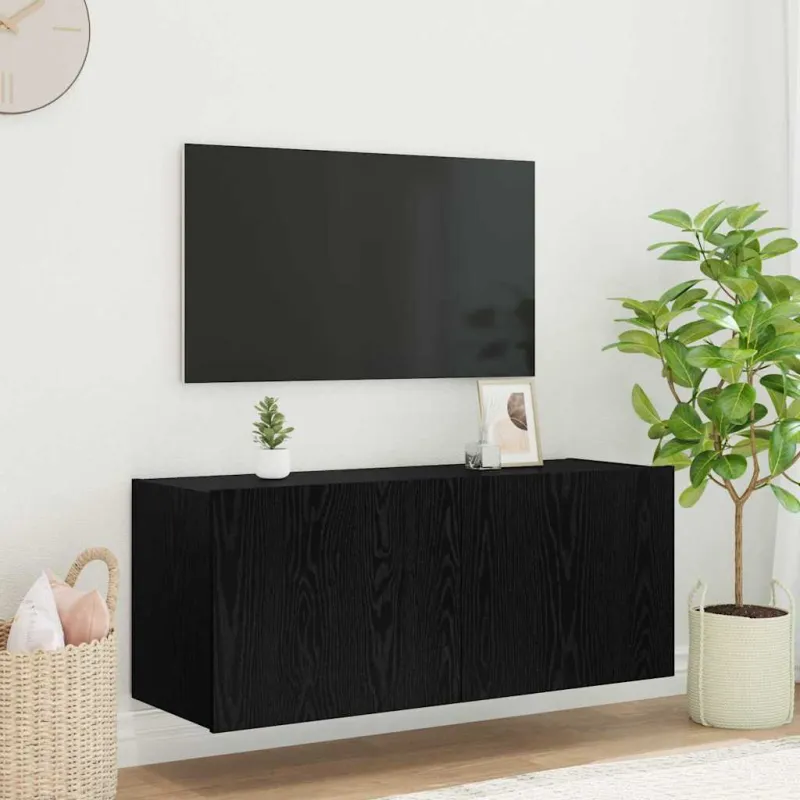 TV sieninė spintelė su LED Juodas ąžuolas 100 x 35 x 41 cm