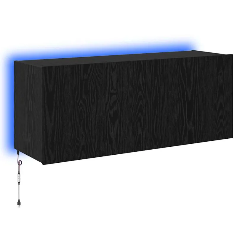 TV sieninė spintelė su LED Juodas ąžuolas 100 x 35 x 41 cm