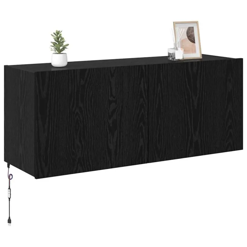 TV sieninė spintelė su LED Juodas ąžuolas 100 x 35 x 41 cm