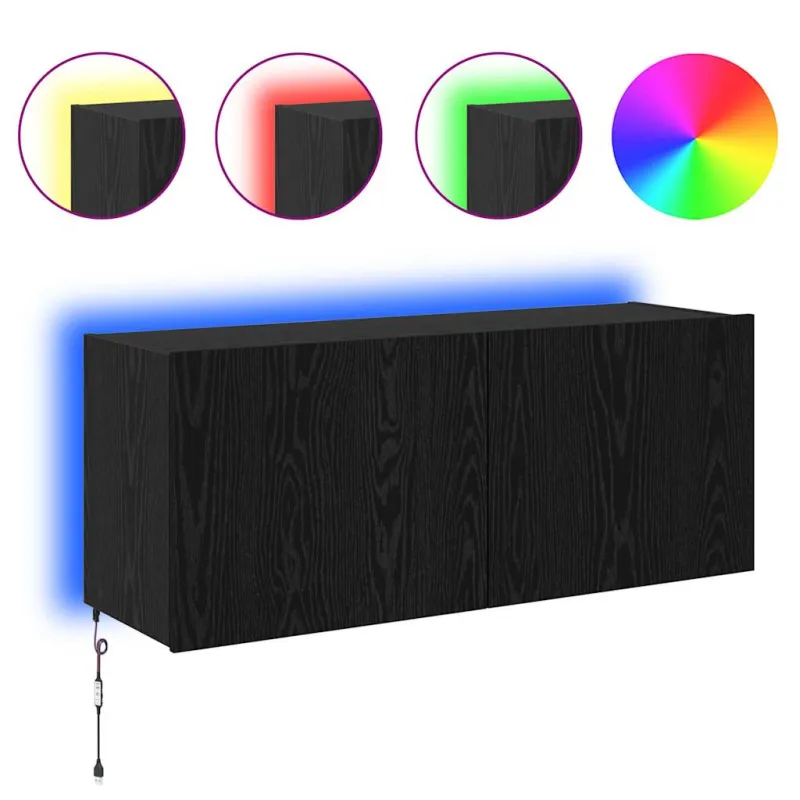 TV sieninė spintelė su LED Juodas ąžuolas 100 x 35 x 41 cm