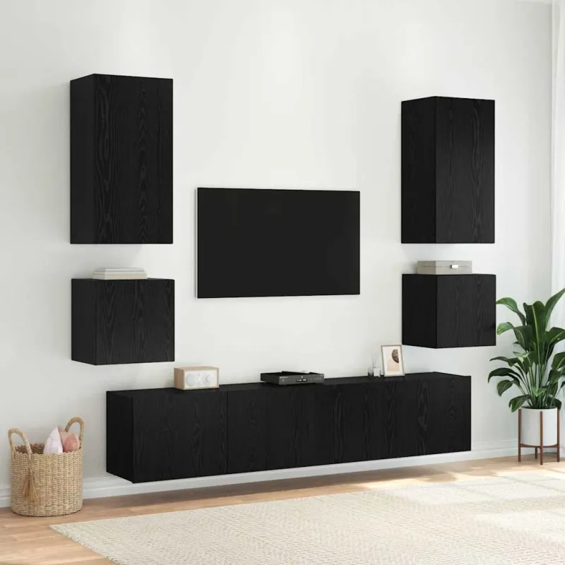 TV sieninė spintelė su LED Juodas ąžuolas 100 x 35 x 41 cm