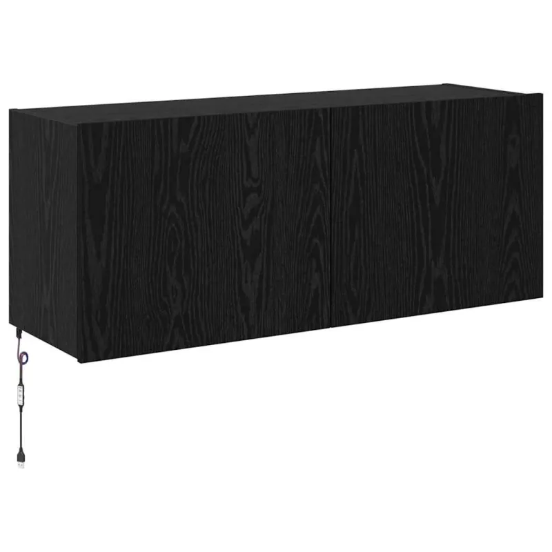 TV sieninė spintelė su LED Juodas ąžuolas 100 x 35 x 41 cm