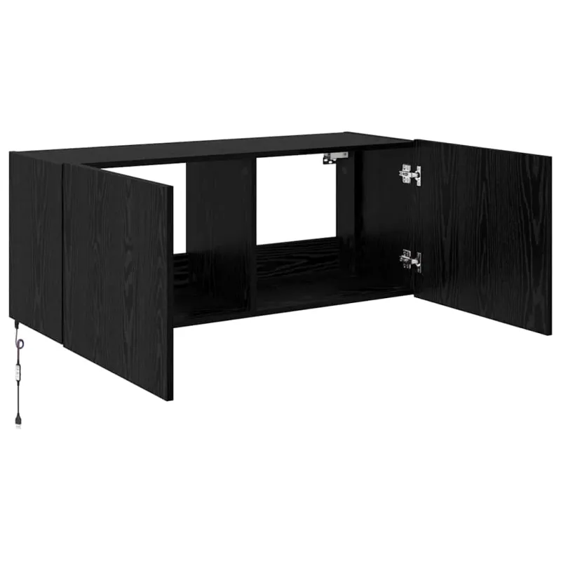 TV sieninė spintelė su LED Juodas ąžuolas 100 x 35 x 41 cm