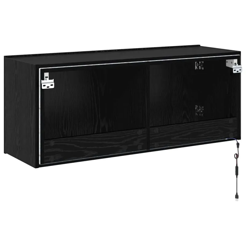 TV sieninė spintelė su LED Juodas ąžuolas 100 x 35 x 41 cm