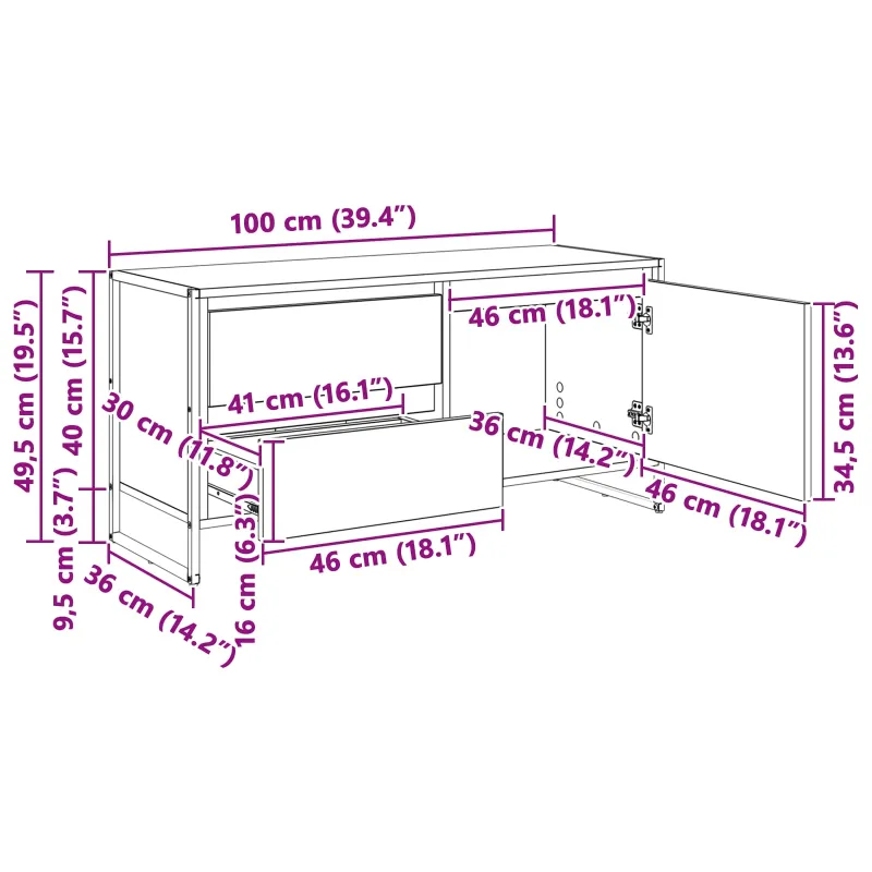 Televizoriaus spintelė Pilkas Sonoma 100 x 36 x 49.5 cm