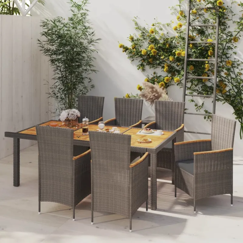 Lauko huonekalusetti tyynyine, 7-os osat, harmaa, rattan