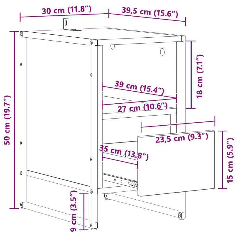 Naktinis staliukas 2 pcs Pilkas Sonoma 39,5 x 30 x 50 cm