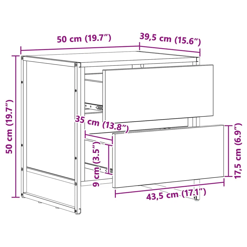 Naktinis staliukas 2 pcs Meistrų ąžuolas 50 x 39.5 x 50 cm