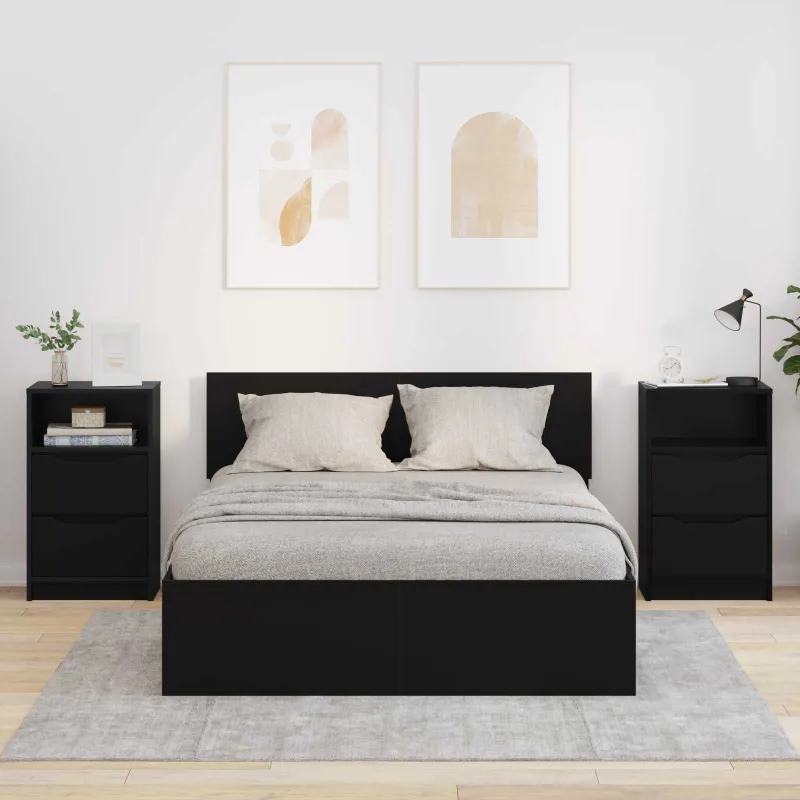 Naktiniai staliukai su stalčių 2 pcs Juoda 40 x 30 x 467 cm
