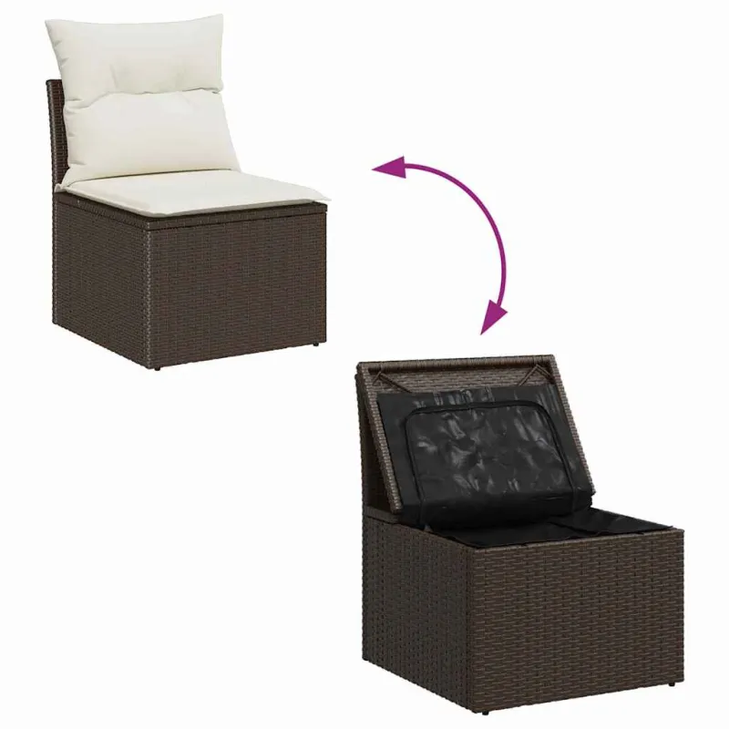 Sodo sohvaryhmä tyynyine, 6 osaa, ruskea polyrottinki