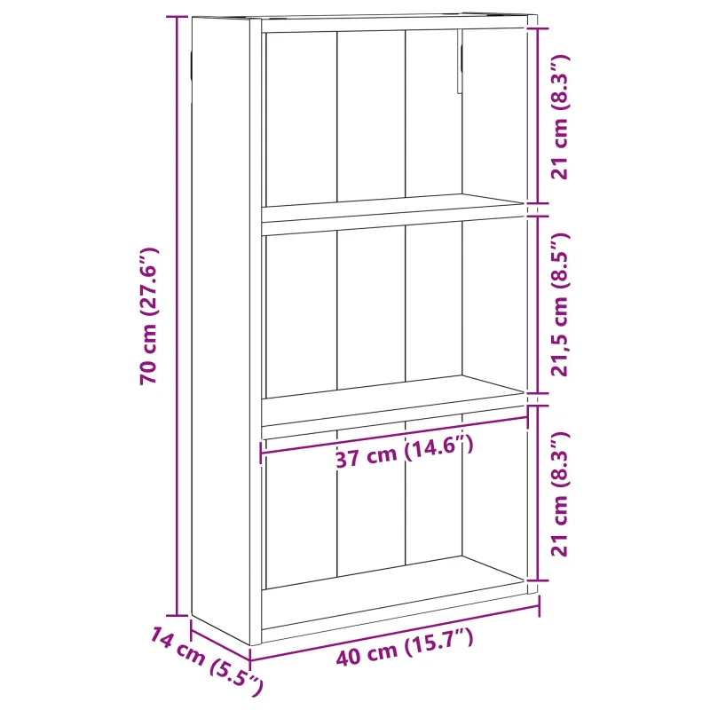 Vonios sieninė spintelė su lentyna Pilka Sonoma 40 x 14 x 70 cm