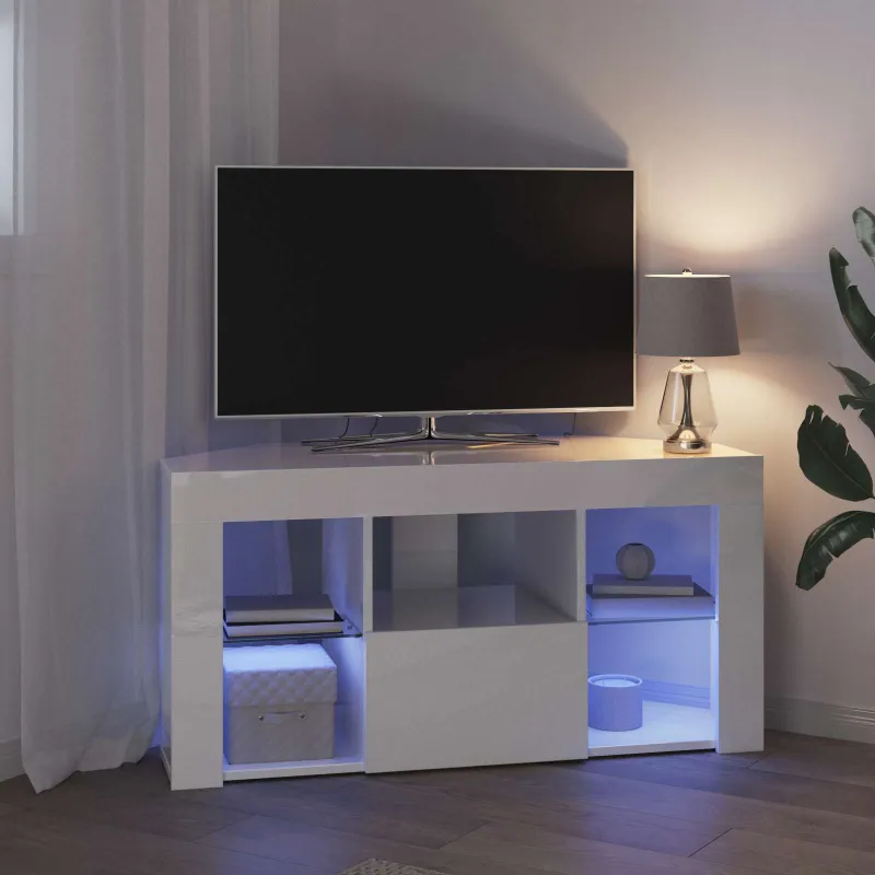 Kampinė LED televizoriaus spinta Aukšto blizgesio balta