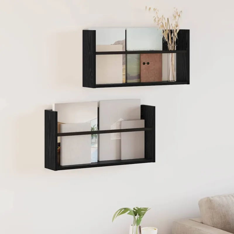 Žurnalų stovas su lentyna 2 pcs Juodas ąžuolas 60 x 12 x 30 cm