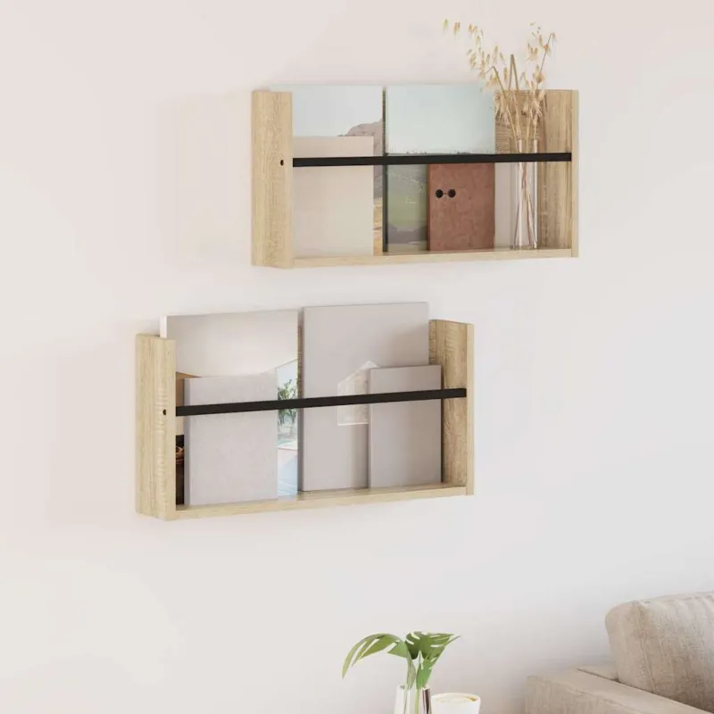 Žurnalų stovas su lentyna 2 pcs Sonoma ąžuolas 60 x 12 x 30 cm