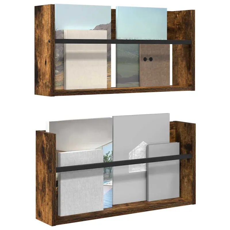 Žurnalų stovas su lentyna 2 pcs Rūkyta ąžuolas 60 x 12 x 30 cm